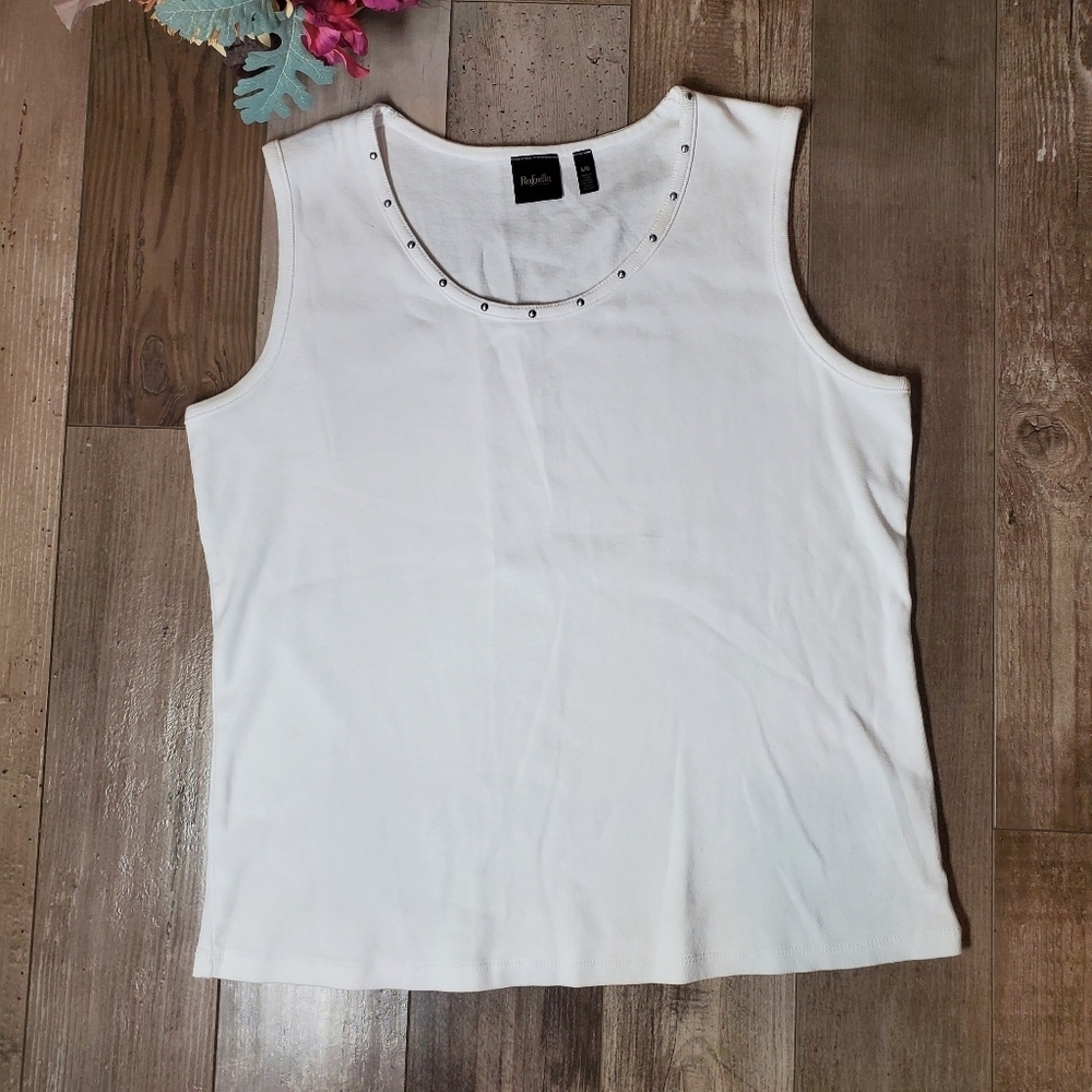Rafaella Rib Sleeveless Tank Crew Neck Top Women's Size Large White